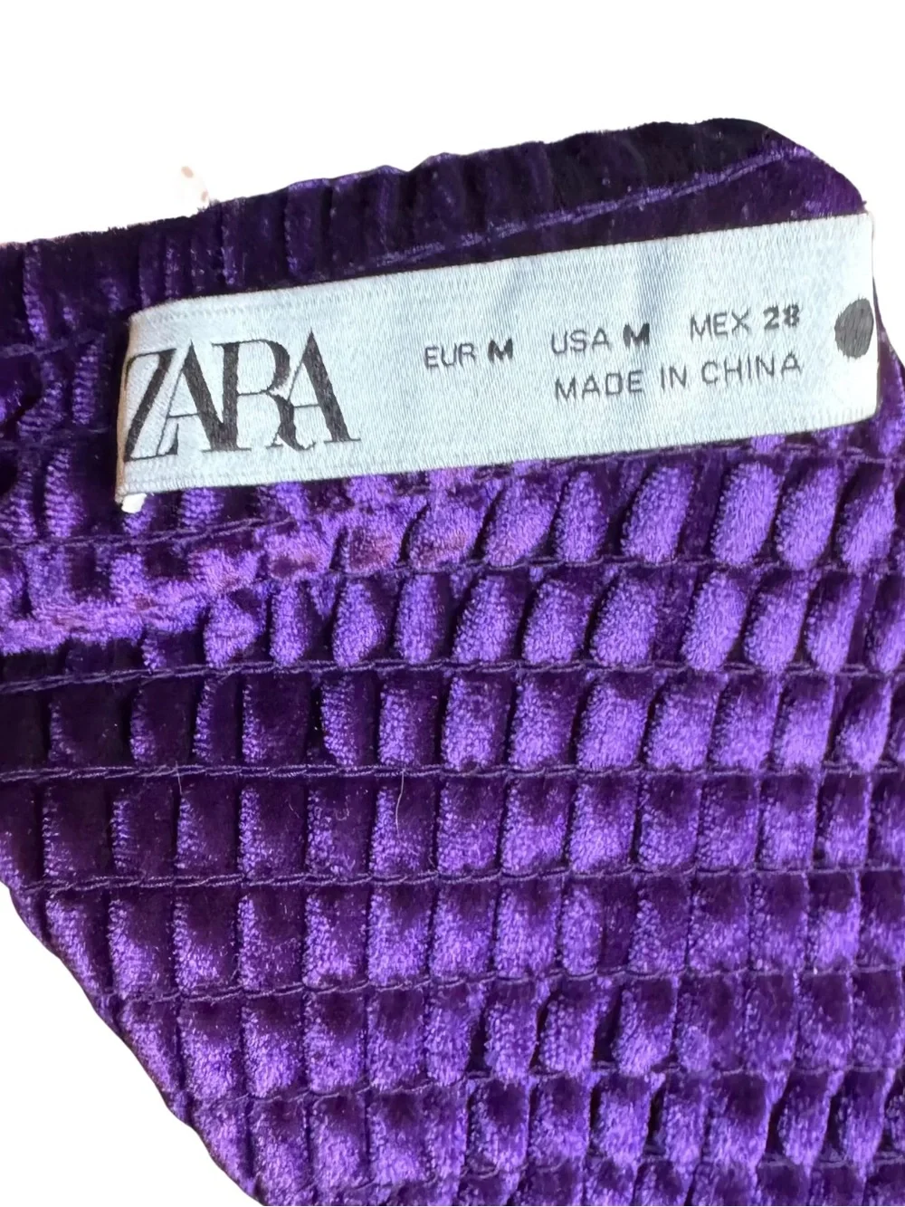 Zara Purple Velvet Rhinestone Ruched Crop Top Size M - Picture 4 of 4